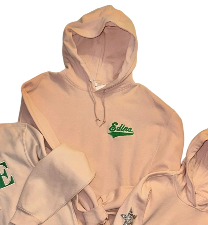 Light Pink/Peach Adult Hoodie w Embroidered Edina