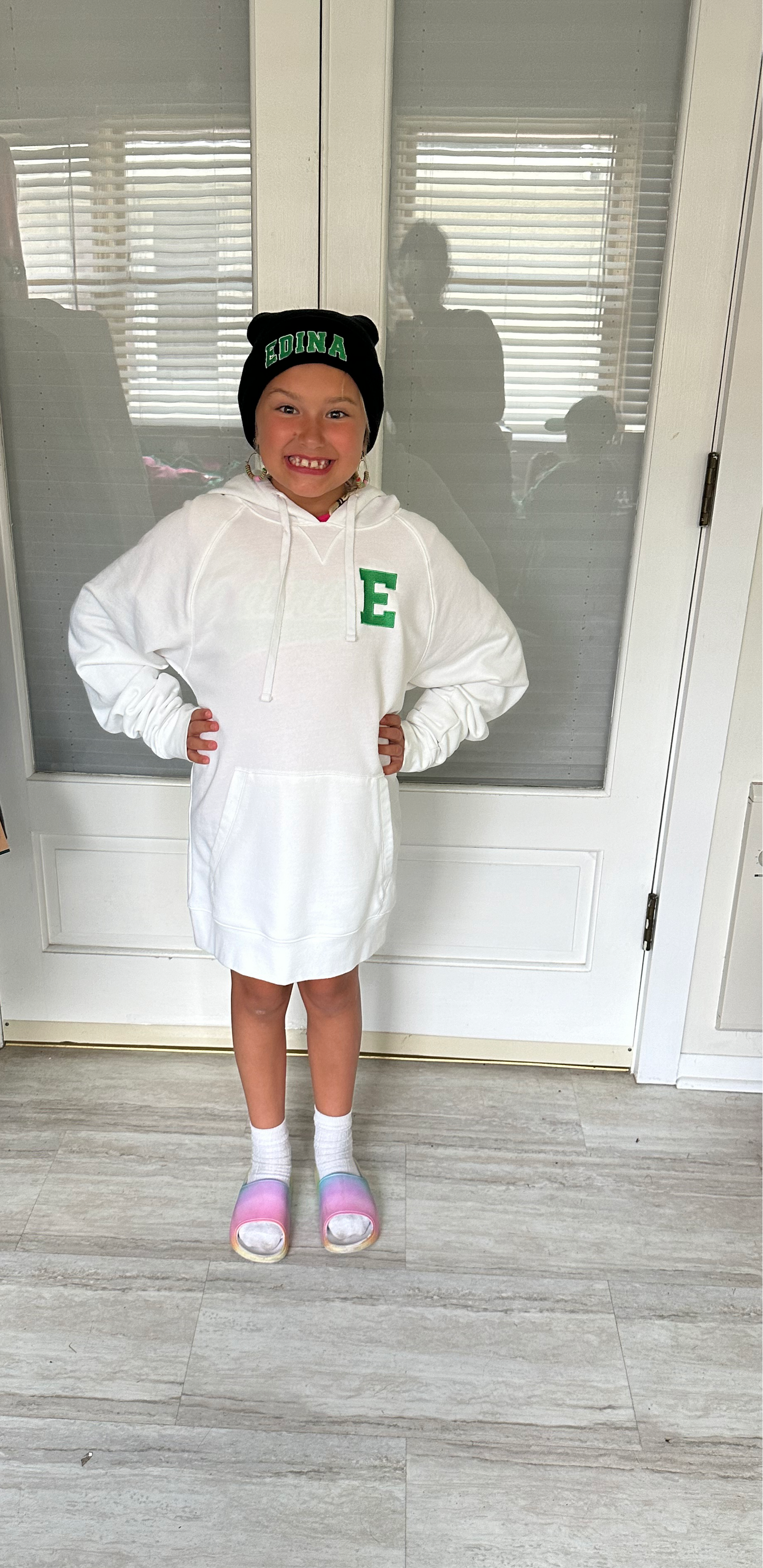 Youth + Adult White Hoody Big Embroidered E