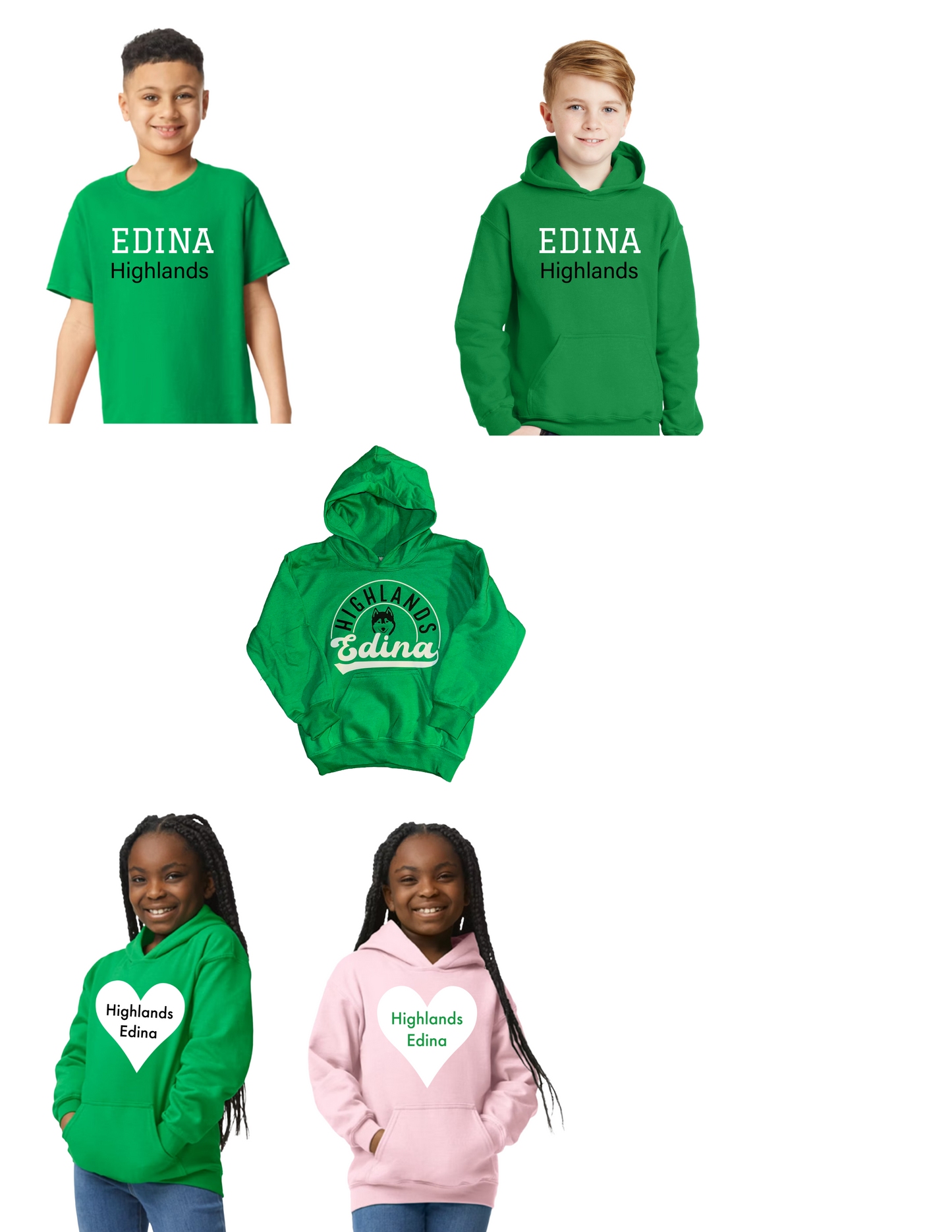 Edina Highlands Youth + Adult Hoody Green or Pink