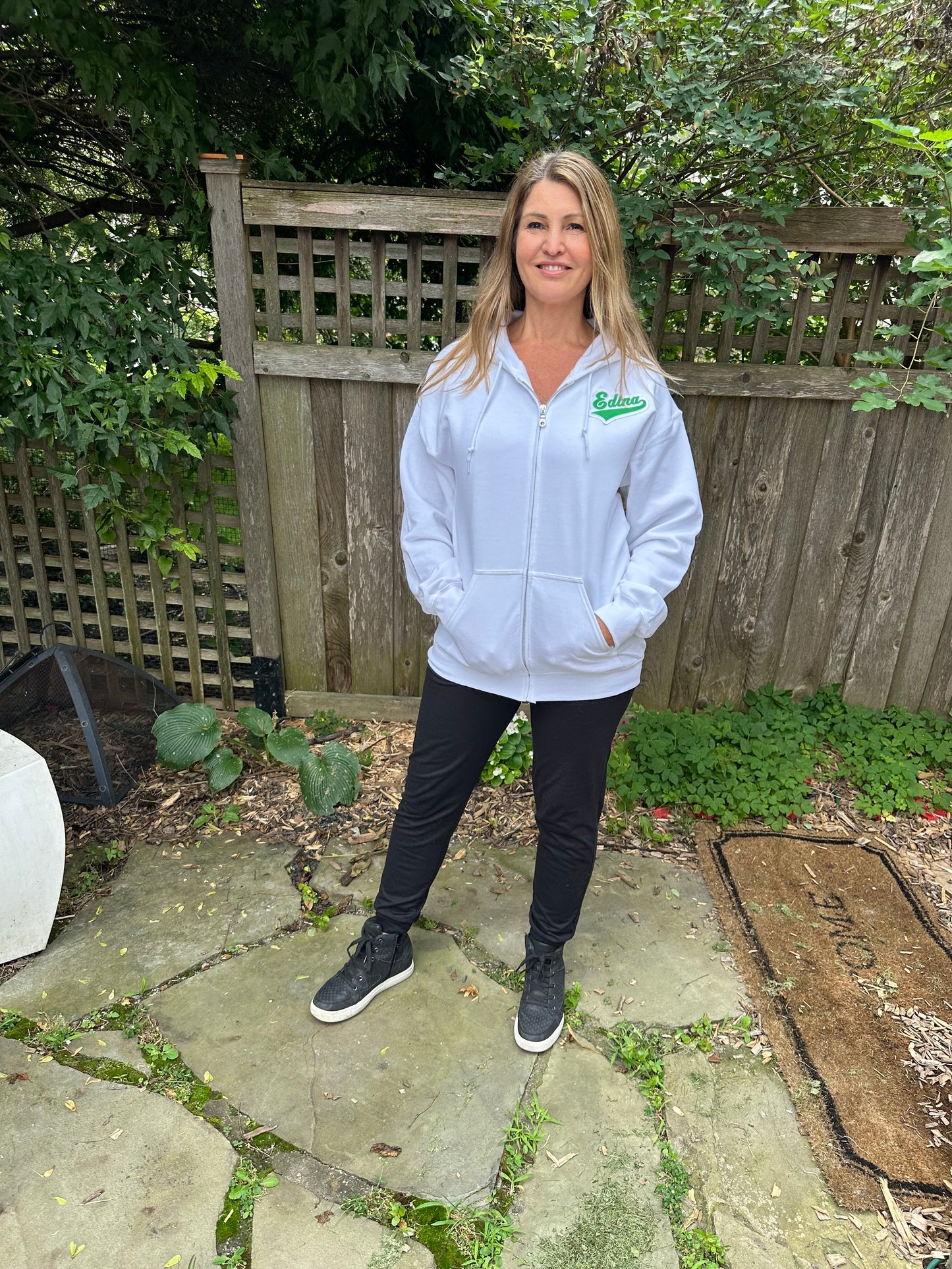 Edina Patch White Zip Hoody Adult