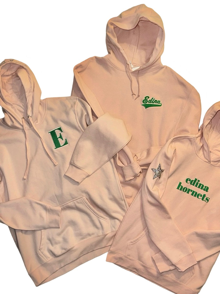 Light Pink/Peach Adult Hoodie w Embroidered Edina