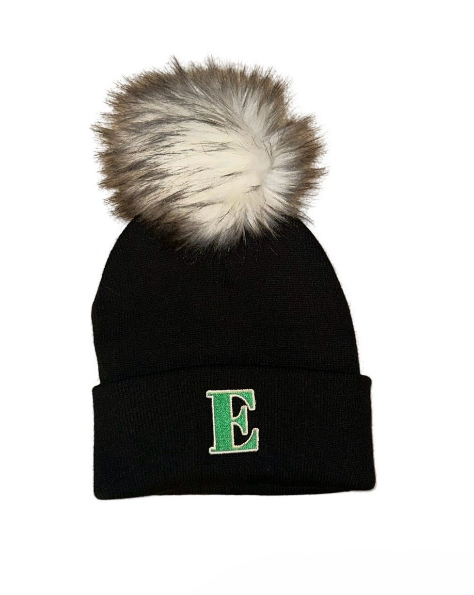 New E Black Faux Fur Pom Hat