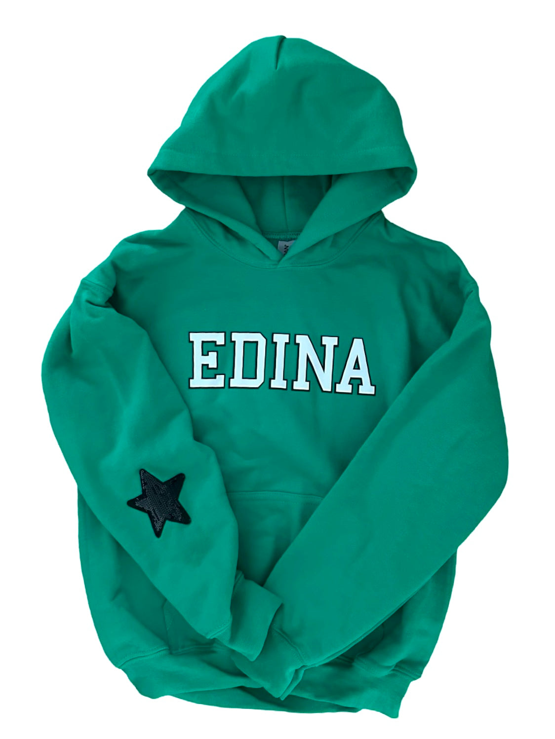 White & Black Edina Youth Green Hoody With or Without Black Sequin Star