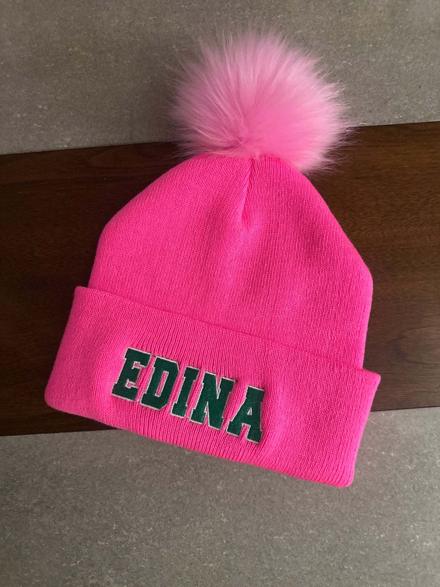 Kids Neon Pink Edina Hat w Pink Pom