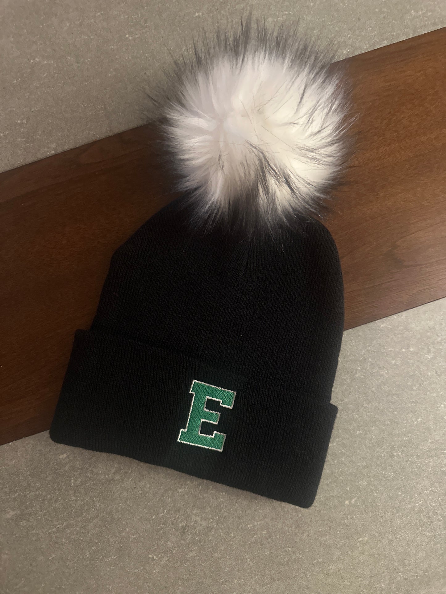 Big E Black White Faux Fur Pom Hat