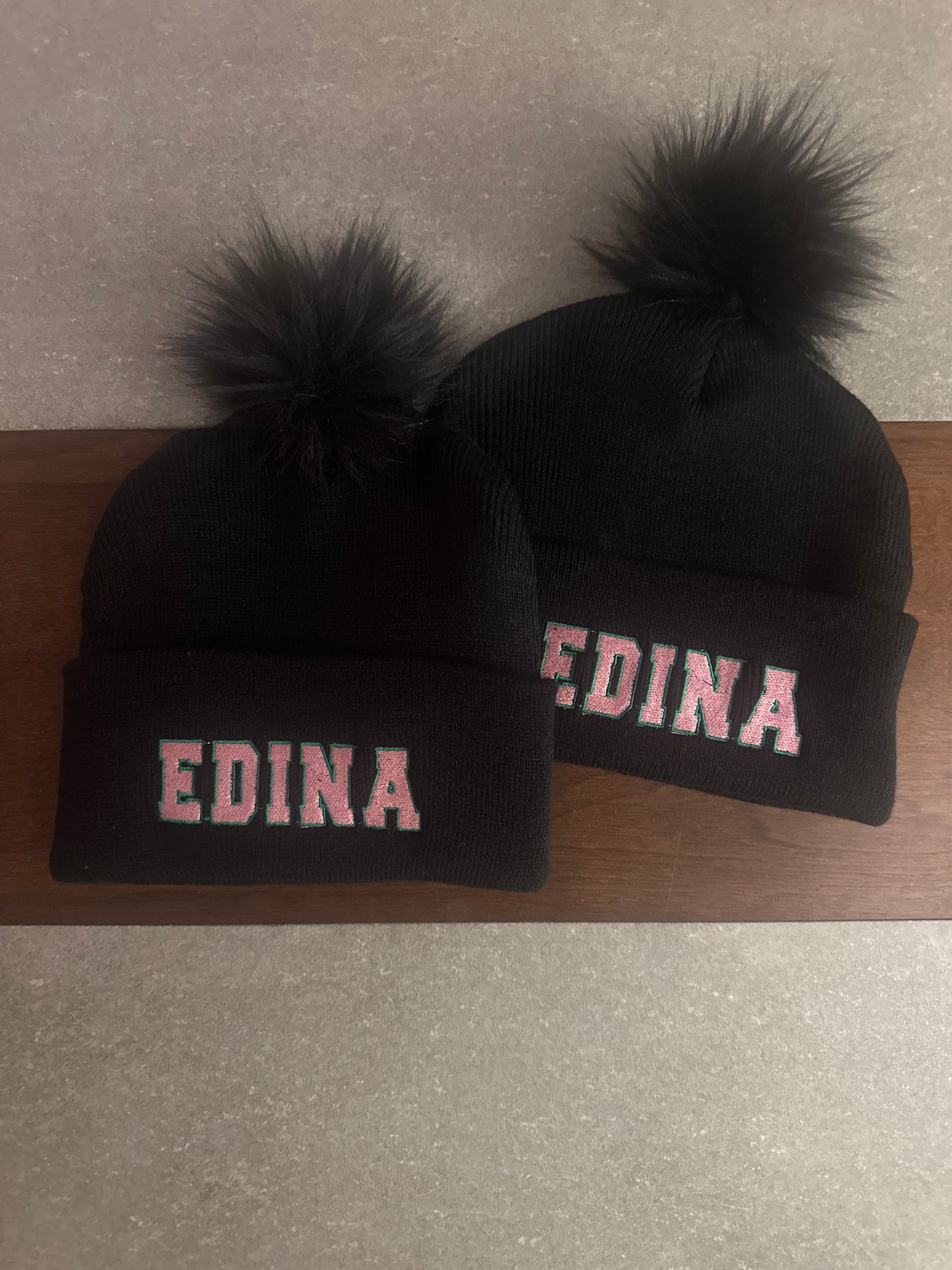 Kids Black Edina Hat w Black Pom