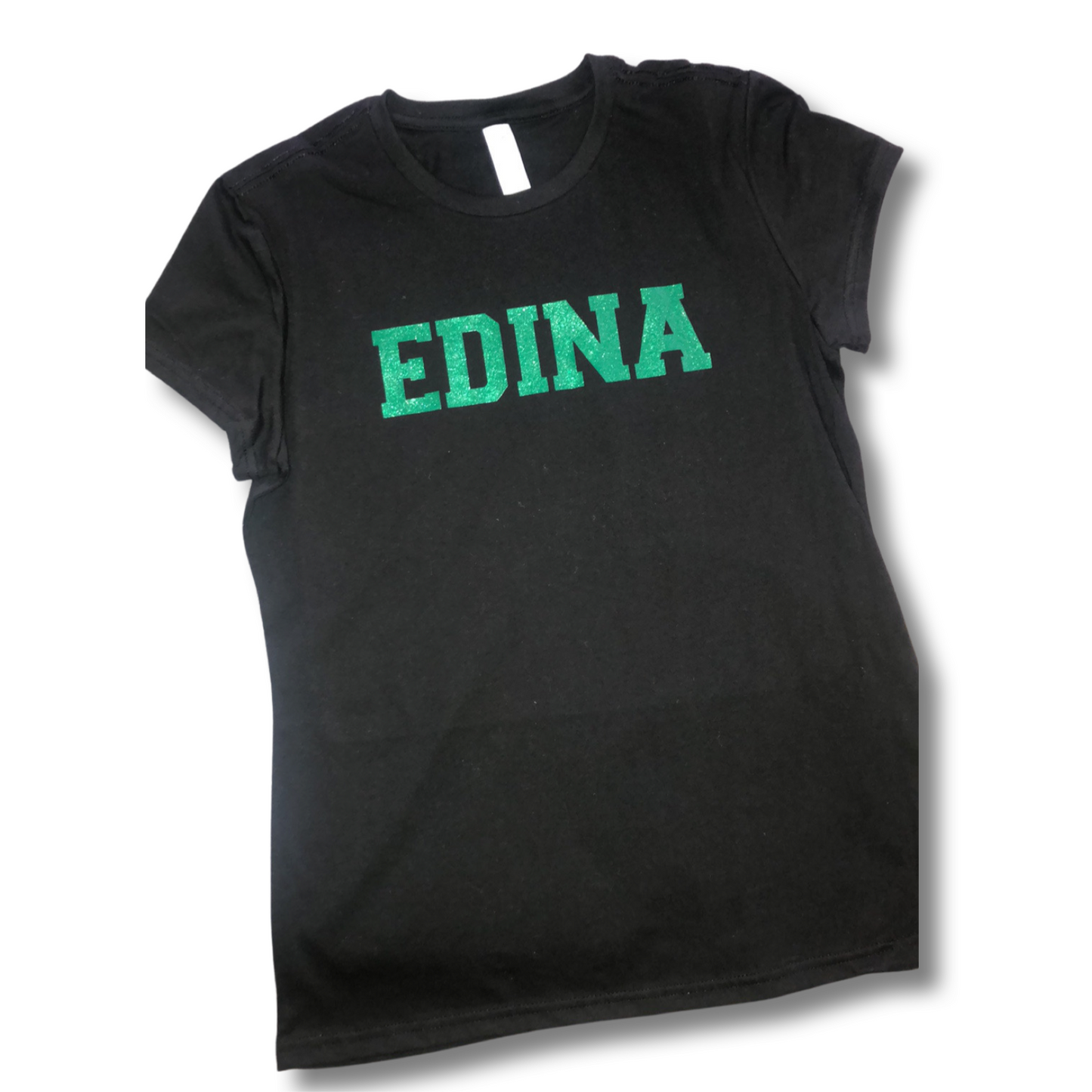 Ladies Cap Sleeve Black T Glittery Edina