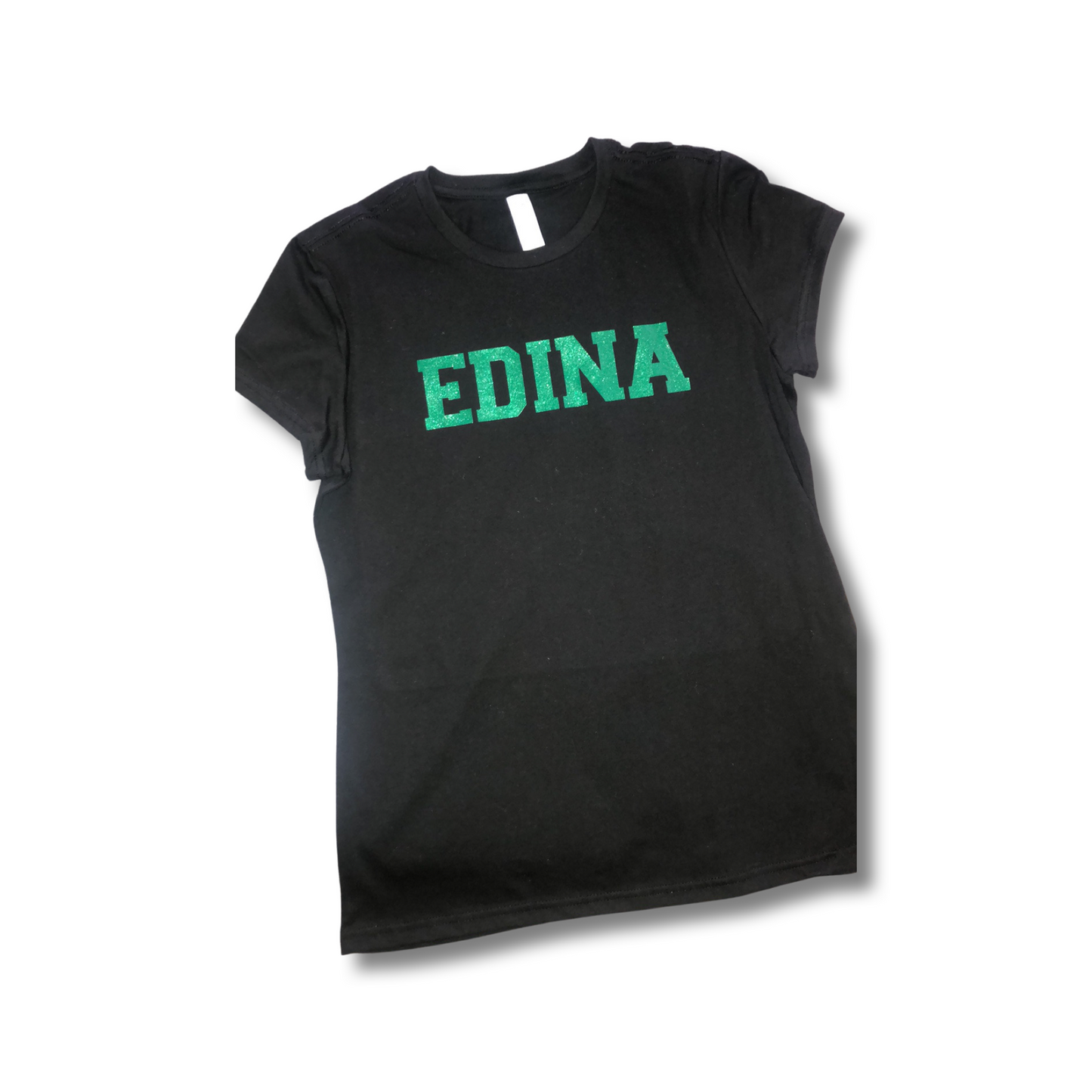 Ladies Cap Sleeve Black T Glittery Edina