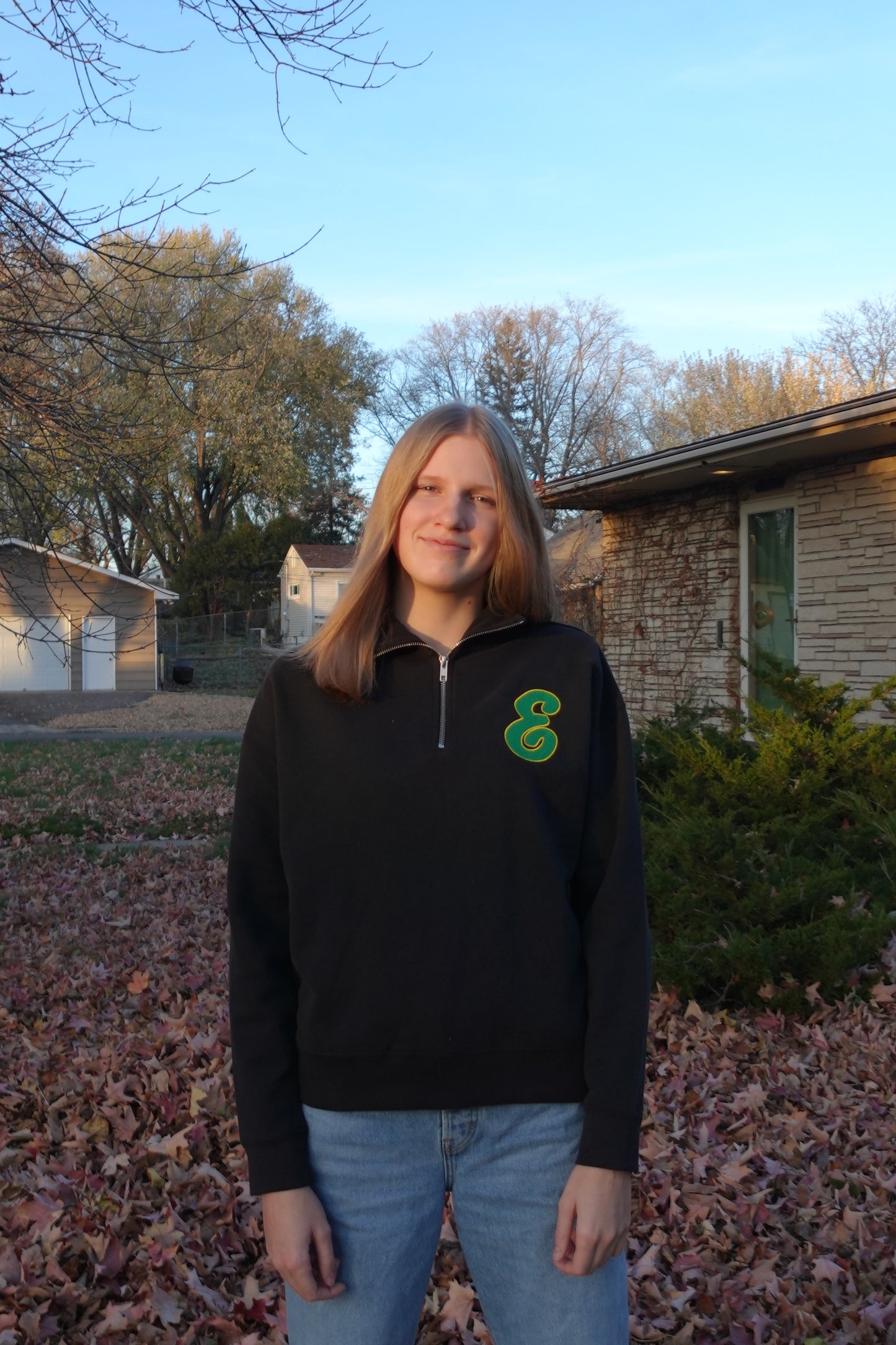 Women’s Black 3/4 Zip Embroidered E