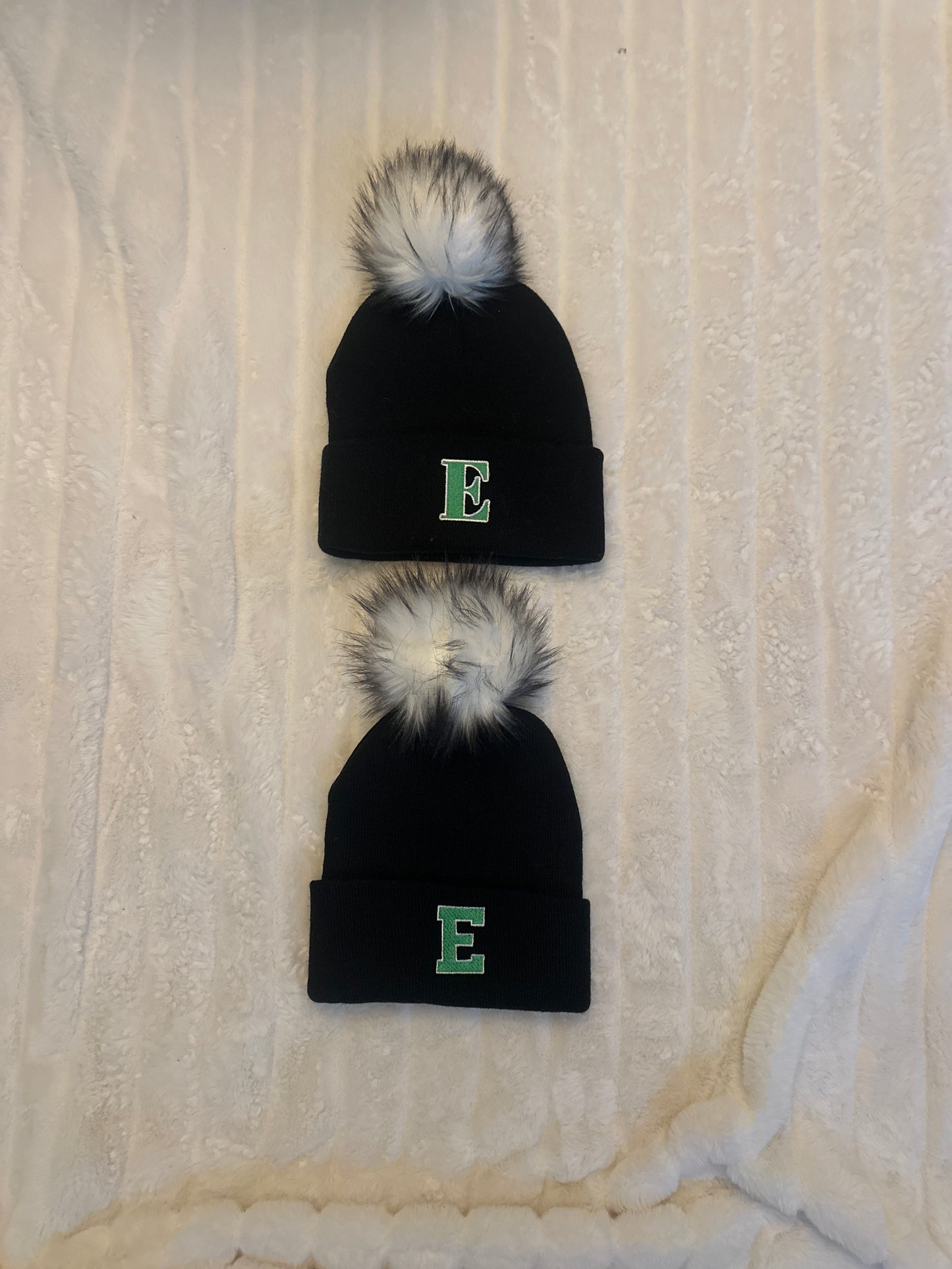 Big E Black White Faux Fur Pom Hat