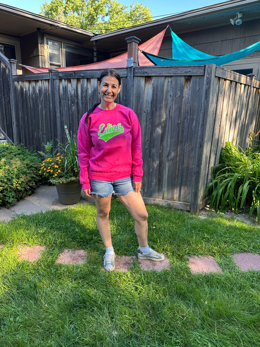 Bright Pink Lime Green Edina Adult Crewneck