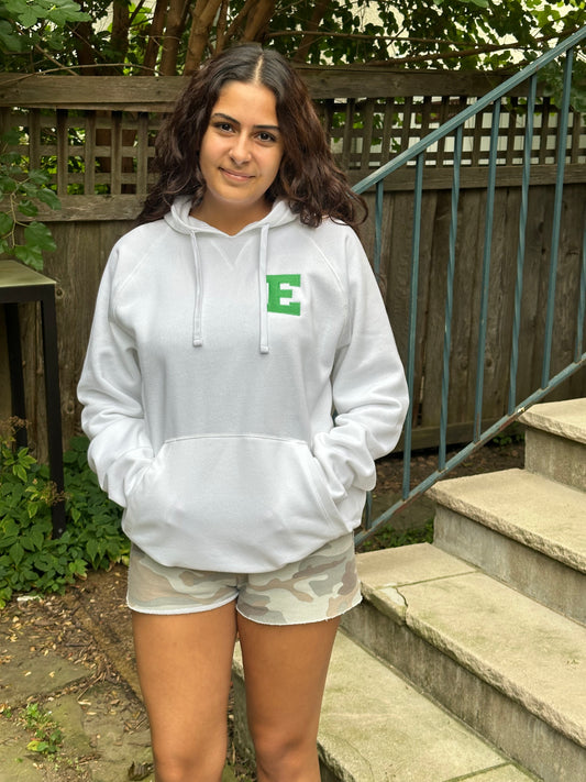 Adult White Hoody Big Embroidered E
