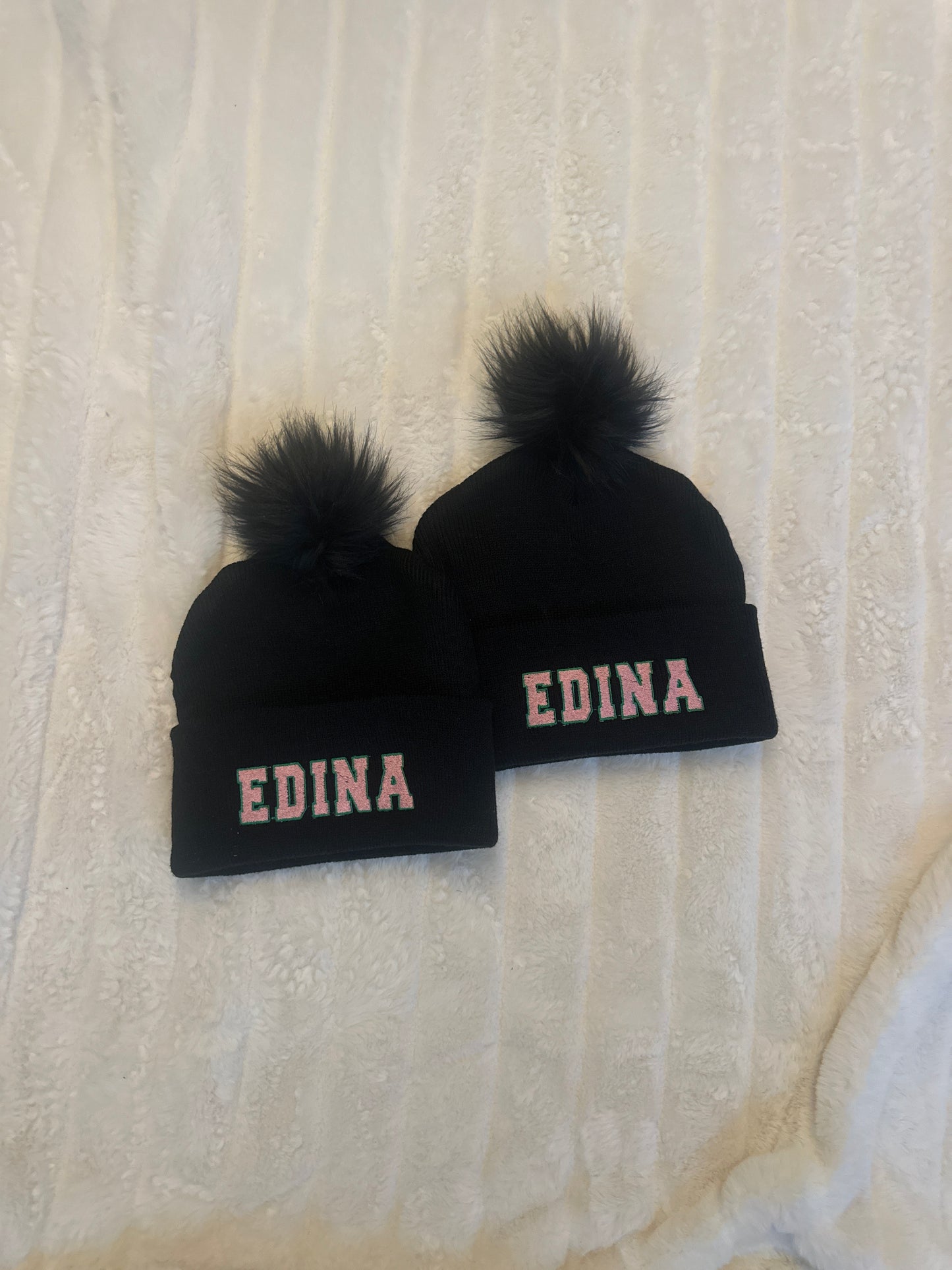 Kids Black Edina Hat w Black Pom
