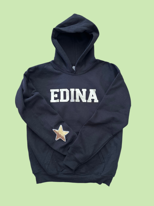 Youth Black Hoody Gold EDINA + Star