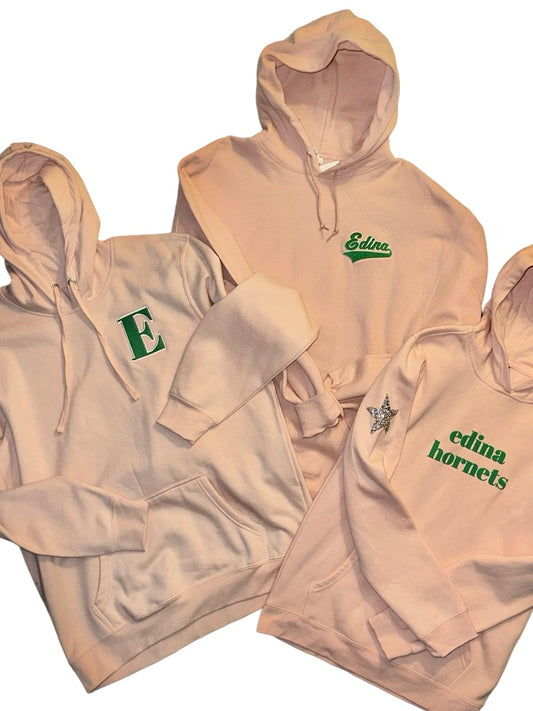 Light Pink/Peach Adult Hoodie w Embroidered Edina
