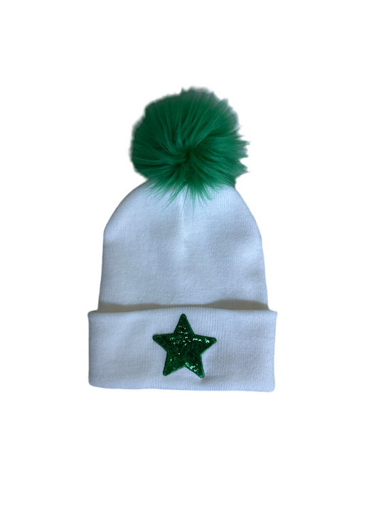 Green Star Fuzzy Green Pom Hat