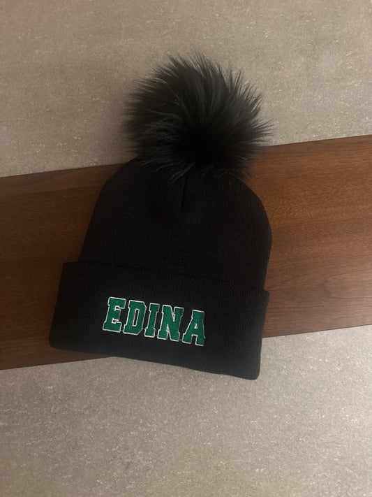 Black Edina Hat Large  Black Pom