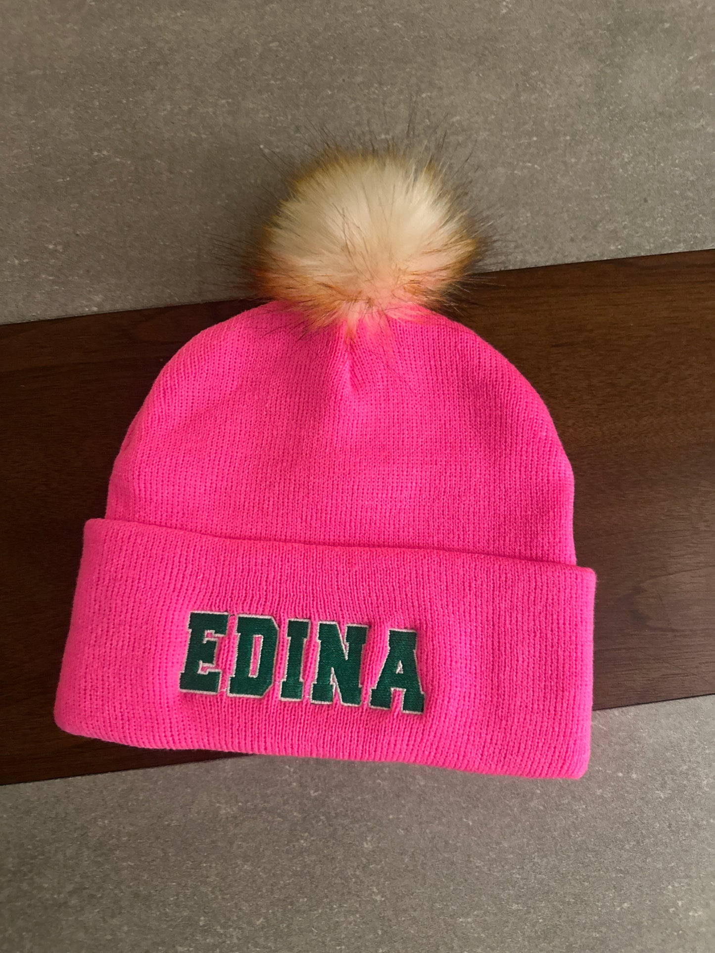 Kids Neon Pink hat mini Pom