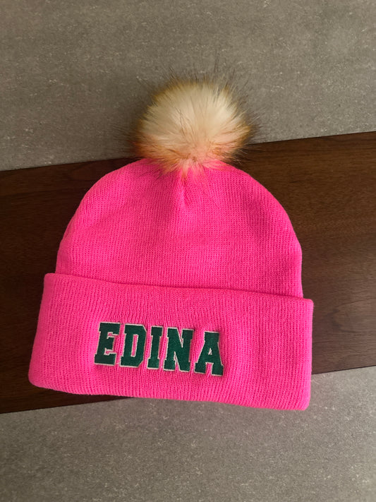 Kids Neon Pink hat mini Pom