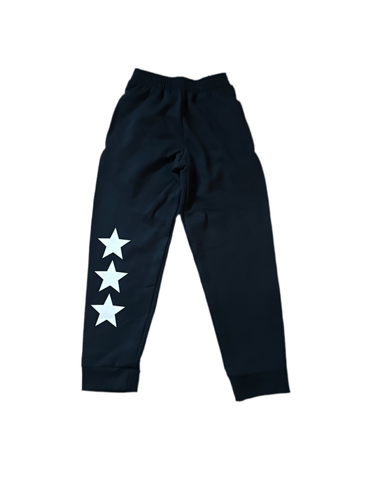 Youth & Adult Black Jogger w stars on leg