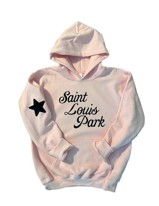 Saint Louis Park Script Youth + Adult Hoody w Star Pink, Orange or Grey
