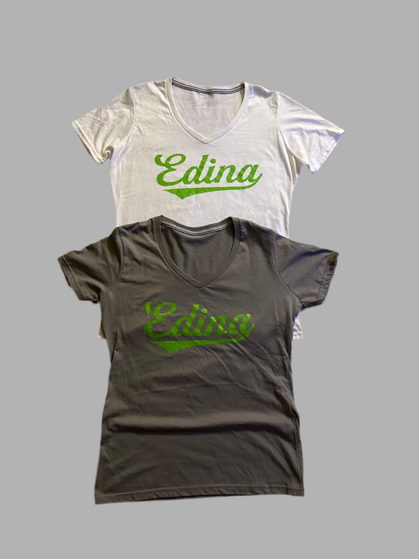 Ladies V Neck Grey or White SS T Adult