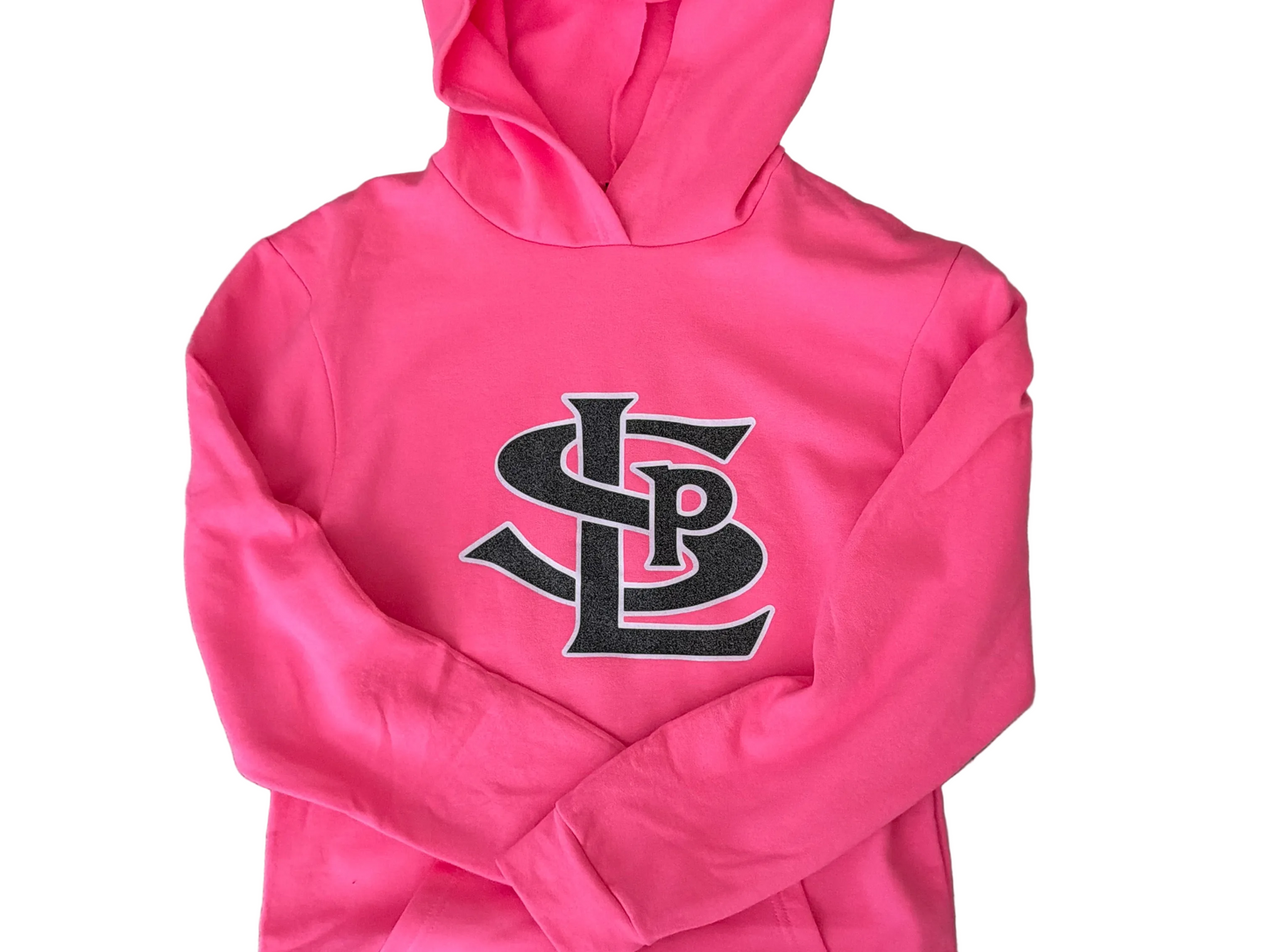 Neon Pink Hoodie Glittery SLP Logo Youth + Adult