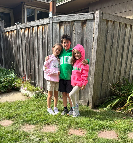 Youth light pink hoody - metallic EDINA HORNETS w glittery gold star