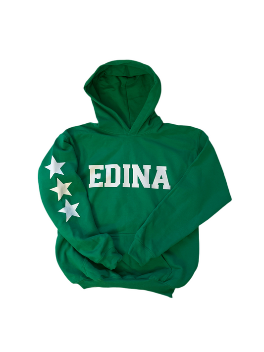 Edina + Stars on sleeve Green or Black Hoody Youth + Adult