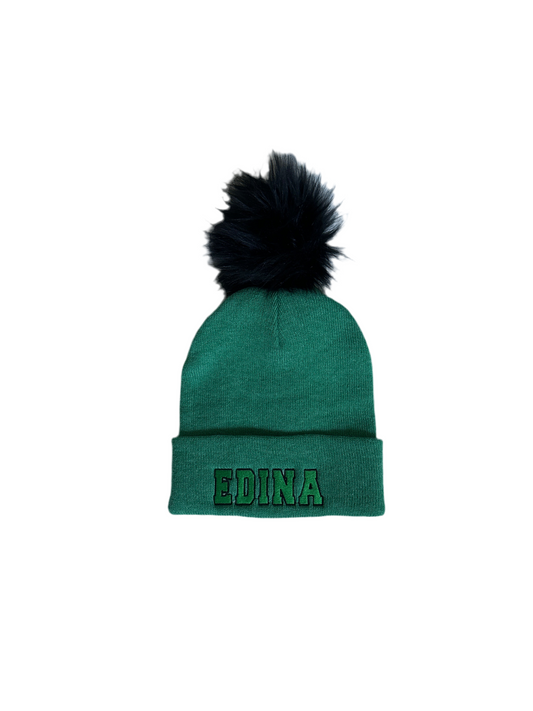 Green Edina Fuzzy Black Pom Hat