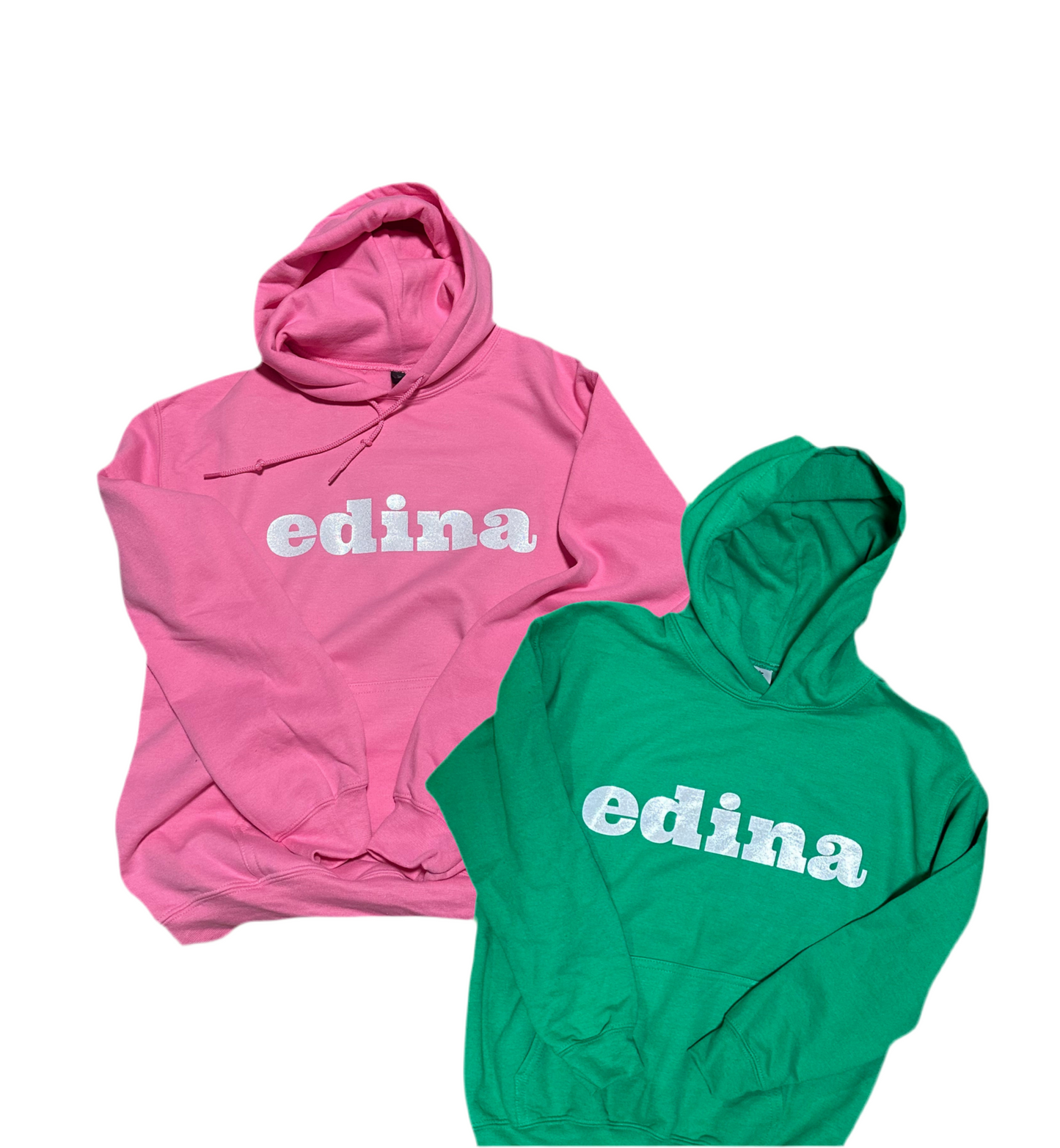 Glittery Edina Pink or Green Hoody Youth + Adult