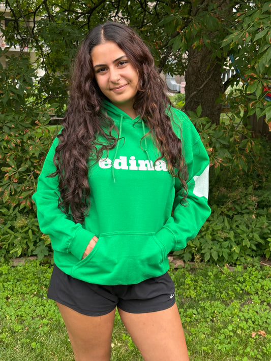 Glittery Edina Adult Green Hoody Big Star on Sleeve