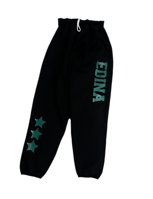 Black Sweats Glittery Green or Kelly Green Edina + Stars Youth + Adult