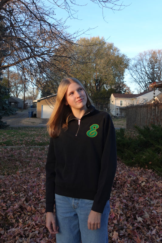 Women’s Black 3/4 Zip Embroidered E
