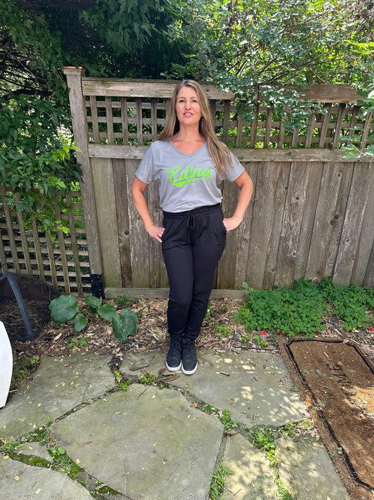 Ladies V Neck Grey or White SS T Adult