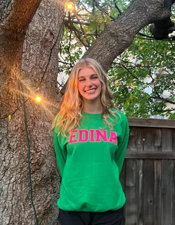 Hot Pink Edina Green Crewneck Youth + Adult