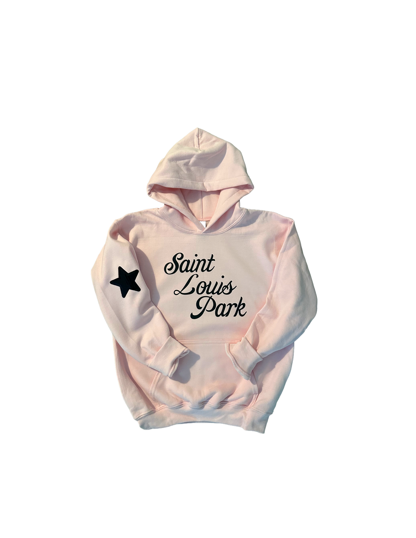 Saint Louis Park Script Youth + Adult Hoody w Star Pink, Orange or Grey