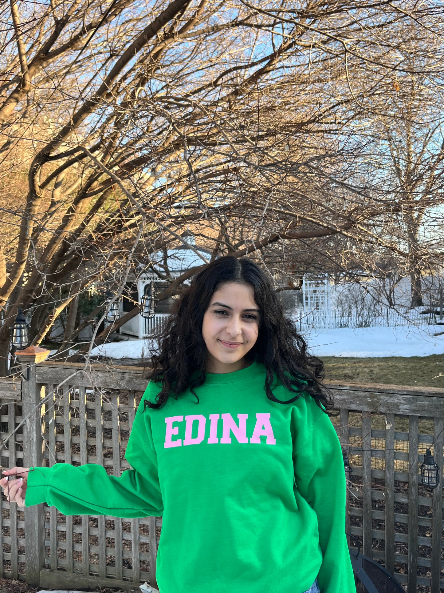 Light Pink Edina Green Crewneck Youth + Adult